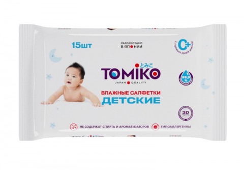 Детские влажные салетки TOMIKO упаковка 15 шт
